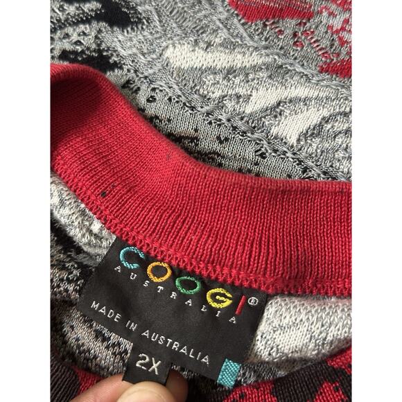 Vintage Coogi Sweater Australia Red Black Gray 3D Print Knit Crewneck Men’s 2XL - Picture 5 of 5
